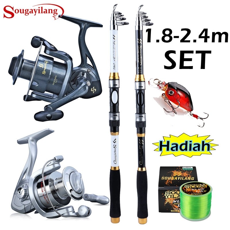 Sougayilang Joran Pancing Set 180-330cm Telescopic Pancingan Set Lengkap