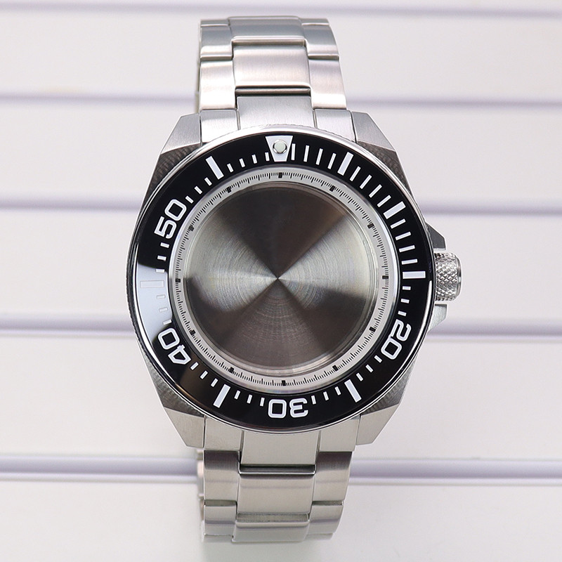 43.8mm Silver Modified Samurai Diving Wat- Cases Steel Bracelet Parts For Seiko NH35 nh36 nh38 Movem