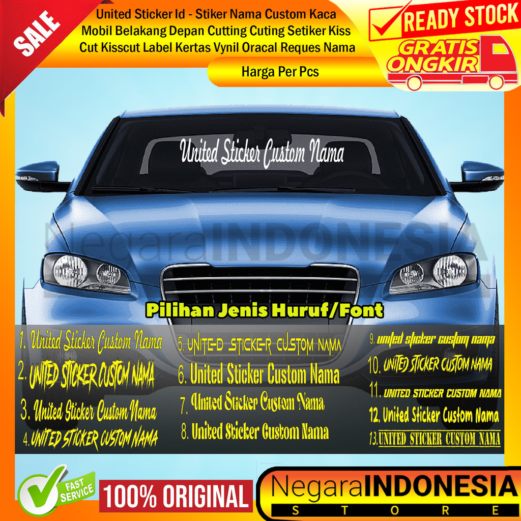 United Sticker Id - Stiker Nama Custom Kaca Mobil Belakang Depan Cutting Cuting Setiker Kiss Cut Kis