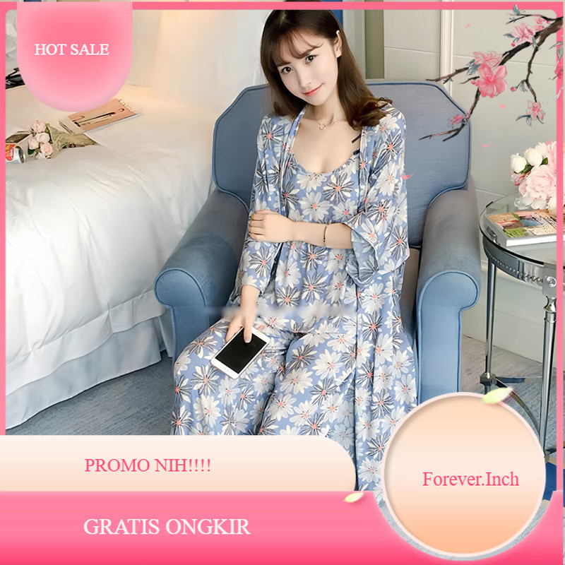 JC- Set Kimono 3in1 PP Import / Baju tidur Kimono Set Kekinian / Set Kimono wanita terbaru