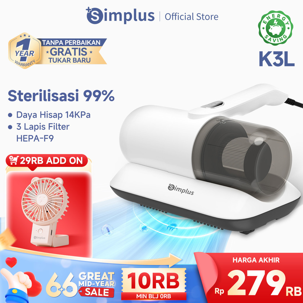 Simplus Pembasmi Tungau 14000Pa Vakum Penghilang Tungau Frekuensi Tinggi Penyedot Debu Kasur