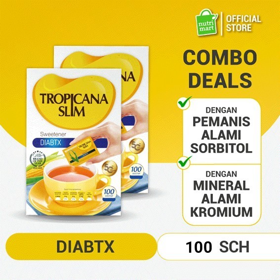 

Twin Pack - Tropicana Slim Sweetener DIABTX 100 Sachet - Pemanis untuk Diabetesi