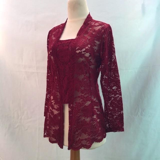 

Kebaya bali bed kutu baru brokat sofia full strecth baju wanita tradisional lengan panjang - Marun, S