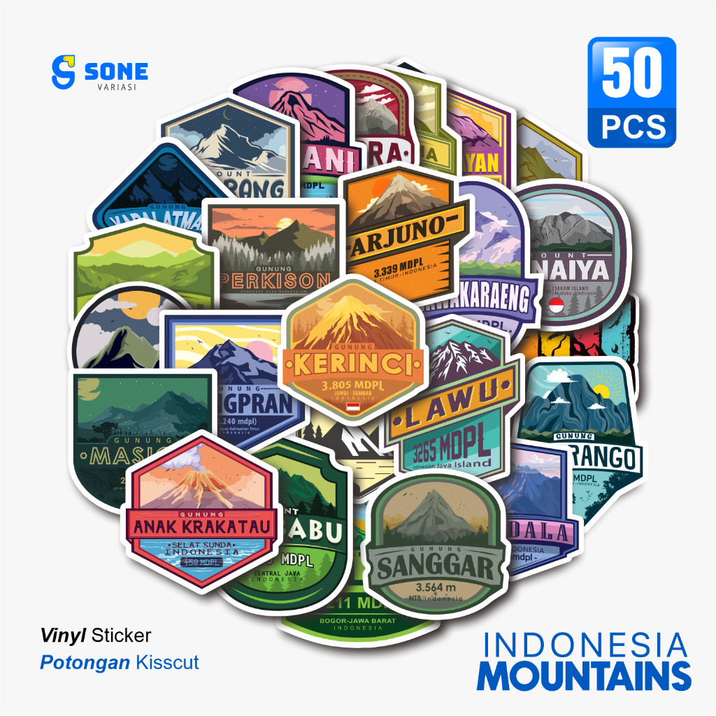 

Sticker Pack Indonesia Mountains Aesthetic Vinyl Waterproof untuk Sticker Buku Journal Casing HP Laptop Tumbler