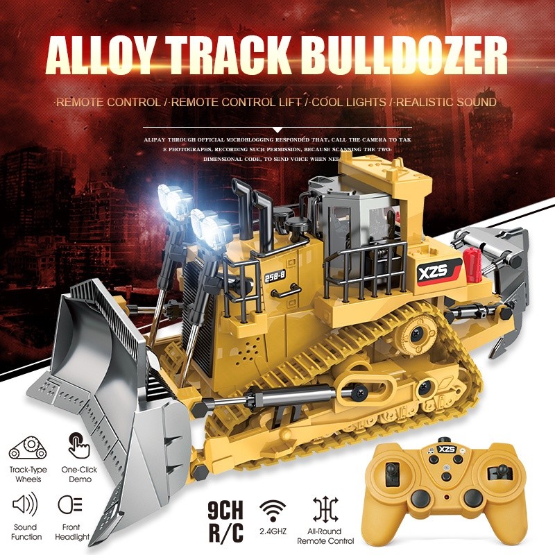 Mainan Bulldozer Remote Control Bulldozer RC Mainan Mobil Kontruksi Front Loader Lampu +Suara Mainan