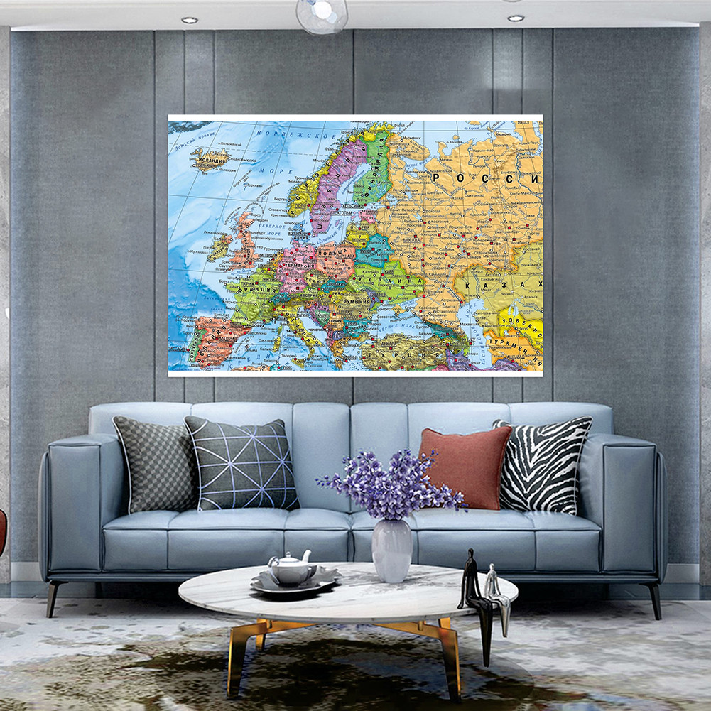 

The European Map Non-woven Fabric Foldable Wall Poster Print Home Room Decor School Travel Supplies in Russian 100x70cm