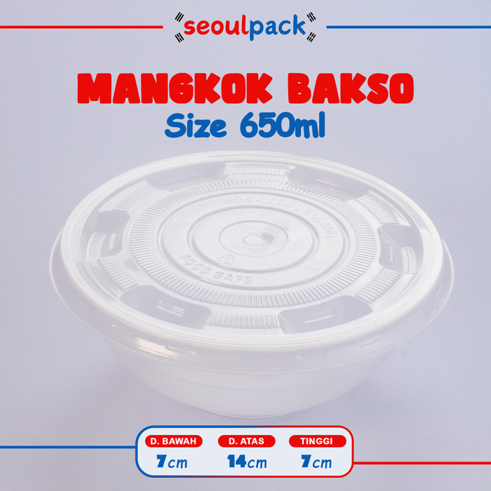Mangkok Bakso Plastik Bening 650ml + Tutup (50pcs) - Mangkok Sekali Pakai, Mangkok PP, Mangkok Bakso