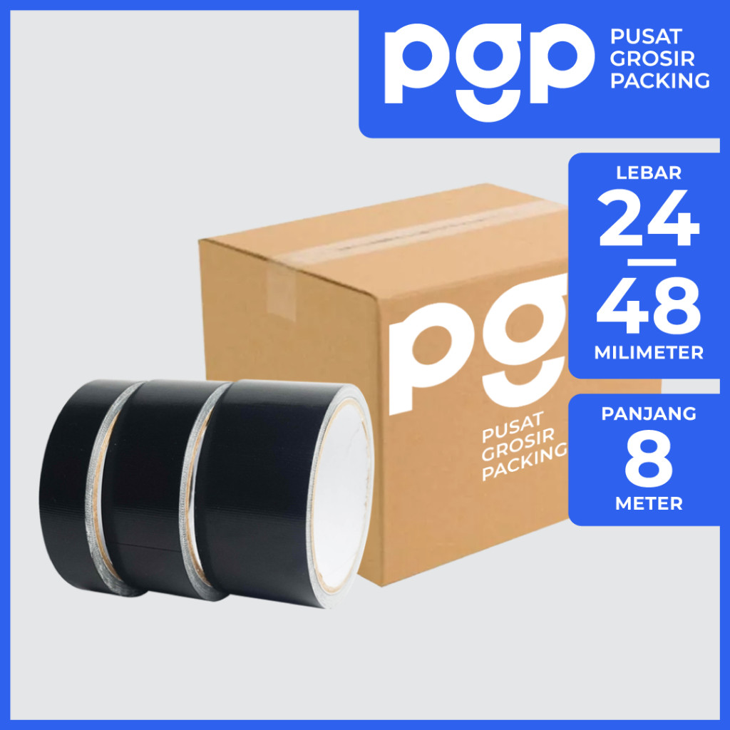 

Lakban Kain Hitam Aneka Ukuran 24-48mm x 8 Meter | 1 Dus Isi 72-144 Pcs/Roll | Lakban Murah Berkualitas