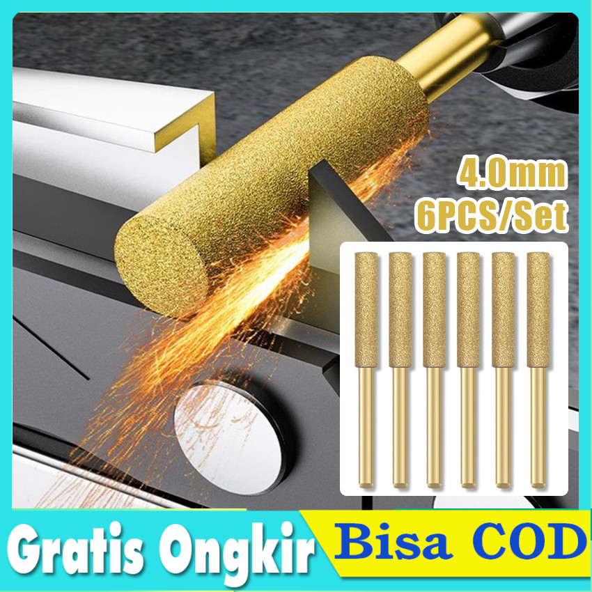 Mata Bor Asah Rantai Gergaji Berlian 6PCS - Gerinda Rantai Chainsaw 4.0mm Tahan Lama untuk Pengasah 