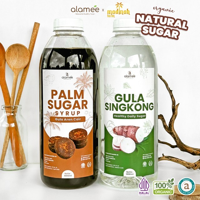 

ALAMEE Gula Aren Cair Singkong Ketela Palm Sugar Cair Organic Organik Pure Murni Sirup Pemanis 1ltr madinah