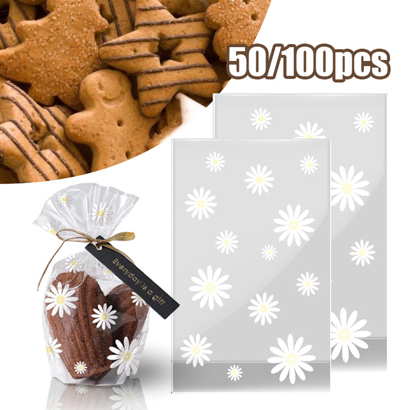 

【SIAP】50/100pcs Kantong Plastik Cookies Standing Goodie Bag Daisy plastic goodie bag Plastik Souvenir Ulang Tahun