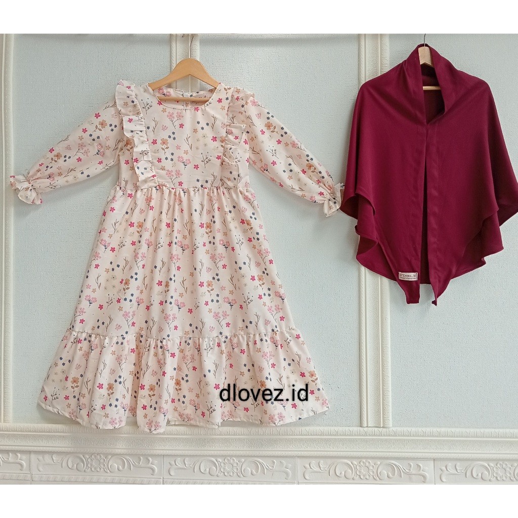 Baju Lebaran Kekinian Termurah Muslimah anak cantik / Set Gamis Anak 1 - 14 Tahun Free Hijab Instan 
