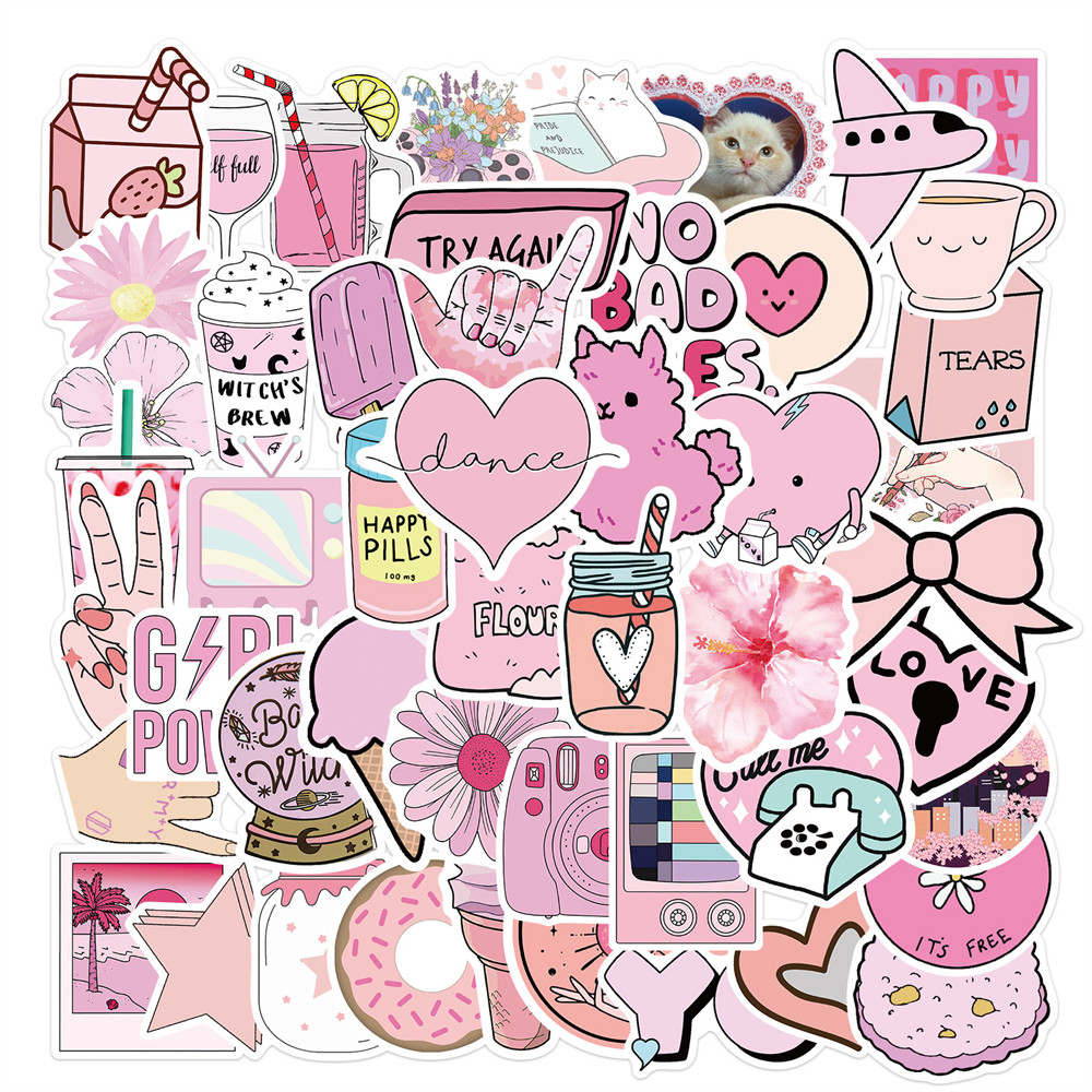 

10/30/50PCS Cartoon Pink Girl Graffiti Stickers Suitcase Guitar Skateboard Waterproof No Glue Stickers Wholesale