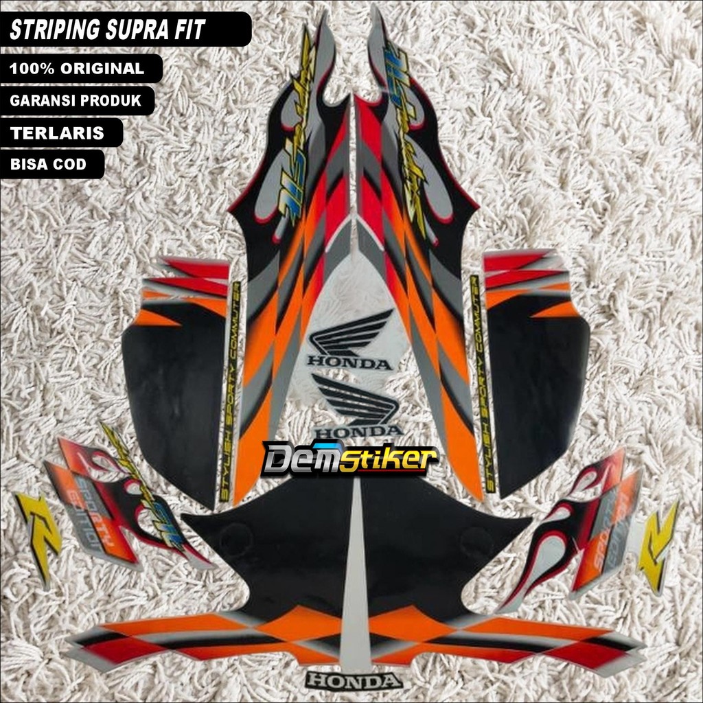 stiker striping honda supra fit new cw racing 2006 silver oren lis body standar berkualitas original