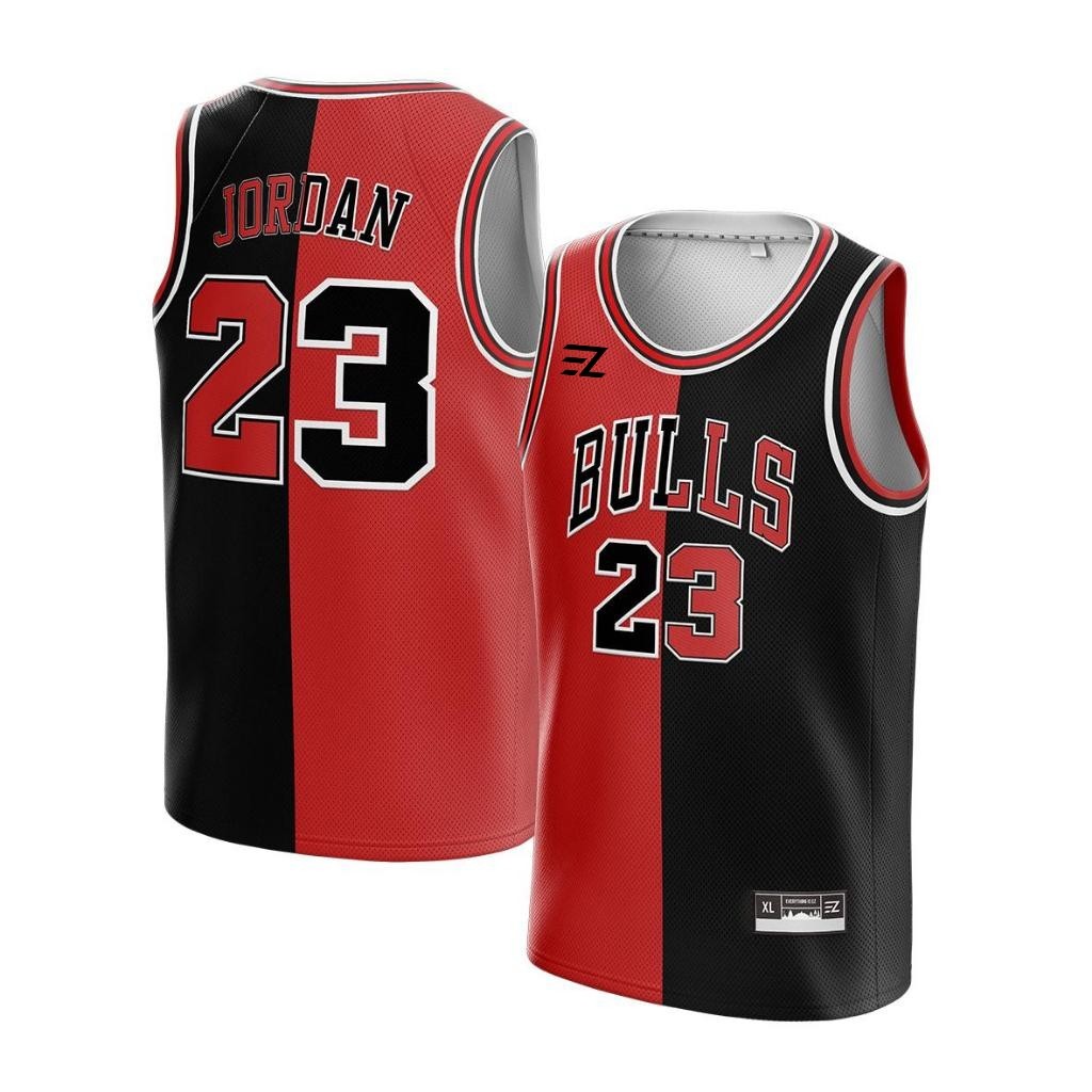 [ORIGINAL] Jersey Jordan  Bulls #23 SPLIT BLACK RED HITAM MERAH - Swingman Bola Basket  Baju Kaos T-