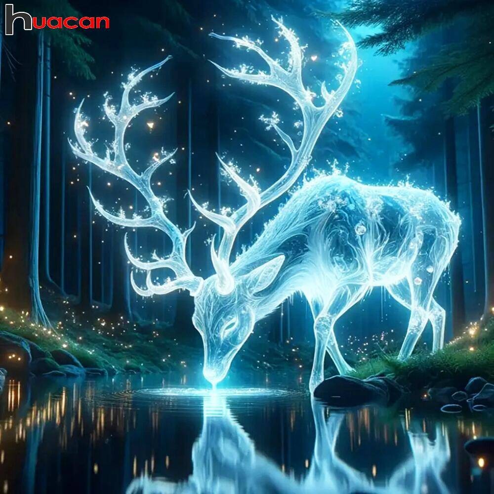 

Huacan Full Diamond Painting Deer Fantasy Craft Kit 5d Diy Diamond Mosaic Animal Kit Home Decorative Rhinestone Pictures