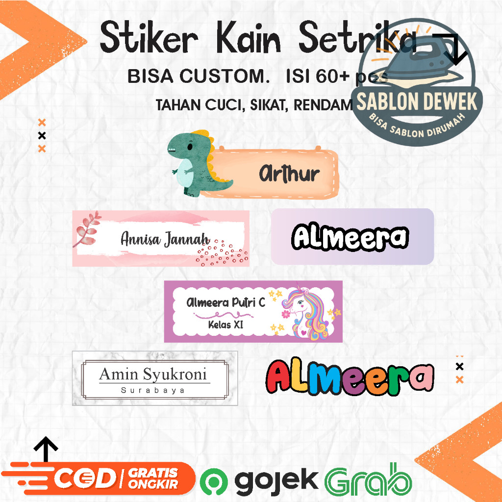

SEHARI JADI !!! STIKER KAIN CUSTOM ISI 50+ pcs ANTI LUNTUR bisa semua jenis kain