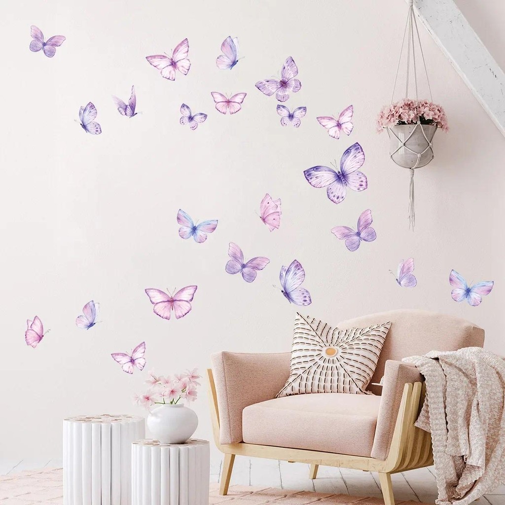 

2pcs purple Butterfly Wall Stickers Kids Baby Room Decor Wall Decals Bedroom Home Decoration Girls Living Room DIY2025 Christmas