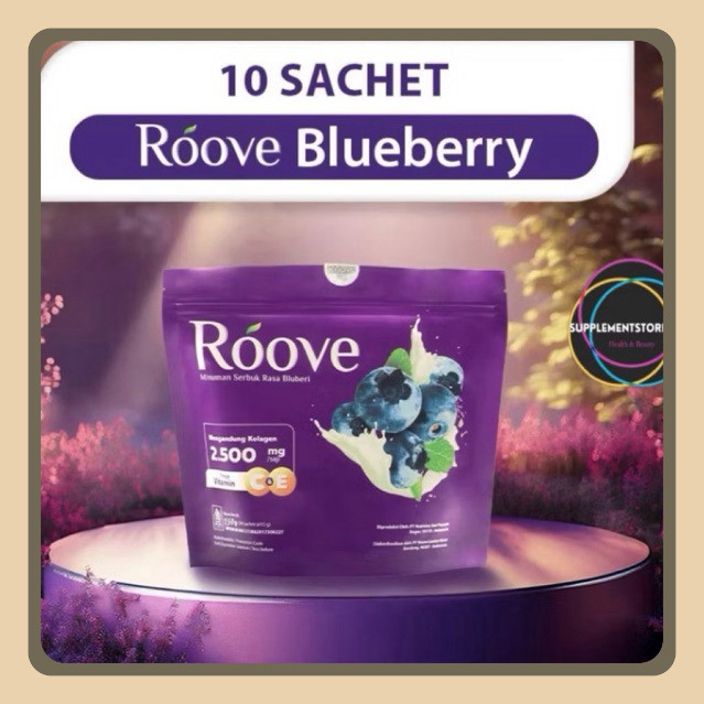 

(10 SACHET) ROOVE Blueberry Collagen Drink Original Suplemen Kecantikan Minuman Kolagen