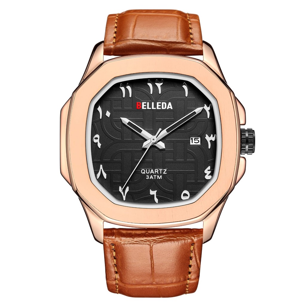 Belleda 9484-2 Analog Series Strap Leather Arbick Namber Anti Air 3 Atm