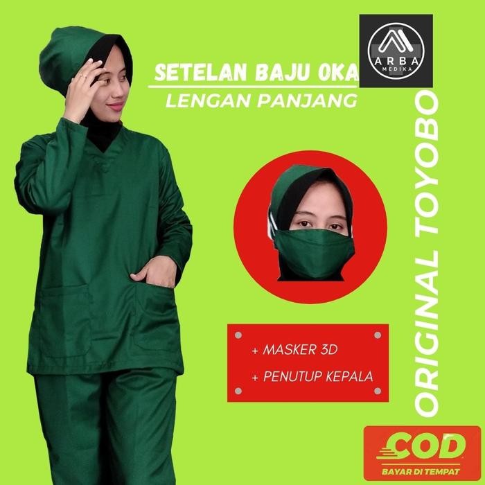 [RatuHijabCilacap] Baju Ok Oka Lengan Panjang Polos One Set Celana Panjang Seragam Perawat Wanita Ba