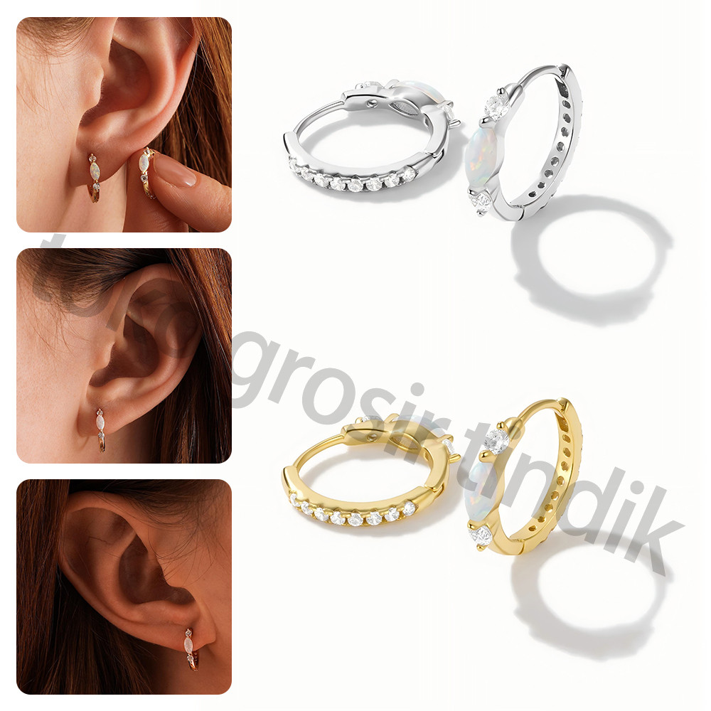 Anting-anting Lingkaran Telinga Opal dengan CZ Tindik Keong Berlapis Emas Cantik 1 buah 20G Anting-a