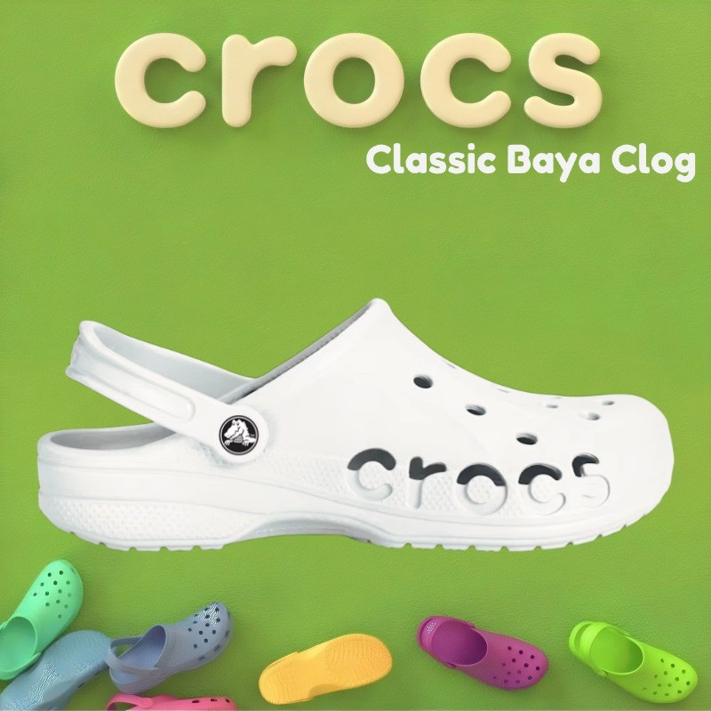 [COD] ORIGINAL Crocs Classic Baya Clog /Classical Baya Crocs Sandal Wanita/Sandal Crocs Pria-White