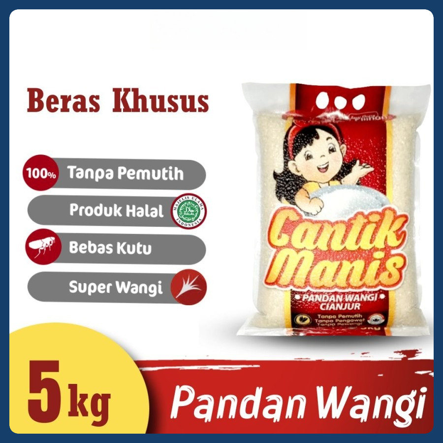 

KOKOKU - Beras Pandan Wangi 5Kg asli Cianjur Cantik Manis Pulen, Bebas Kutu, Tanpa Pengawet, Kemasan Vacum