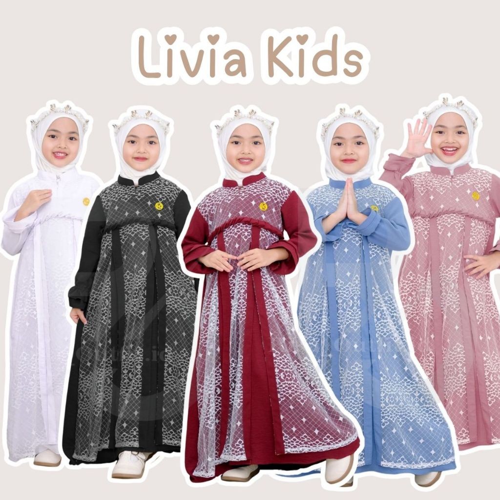 PARXETSHOP  Livia Kids Gamis Anak Perempuan Crinkle Mix Tile / Baju Muslim Anak 3-10 Tahun / Gamis P