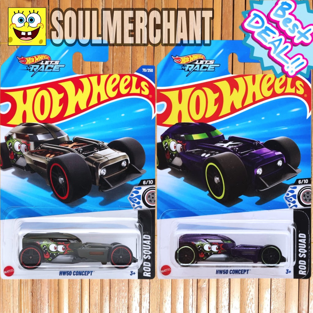 Hot Wheels Race Mainan Rod Squad HW50 Concept Hitam Ungu Lets Race