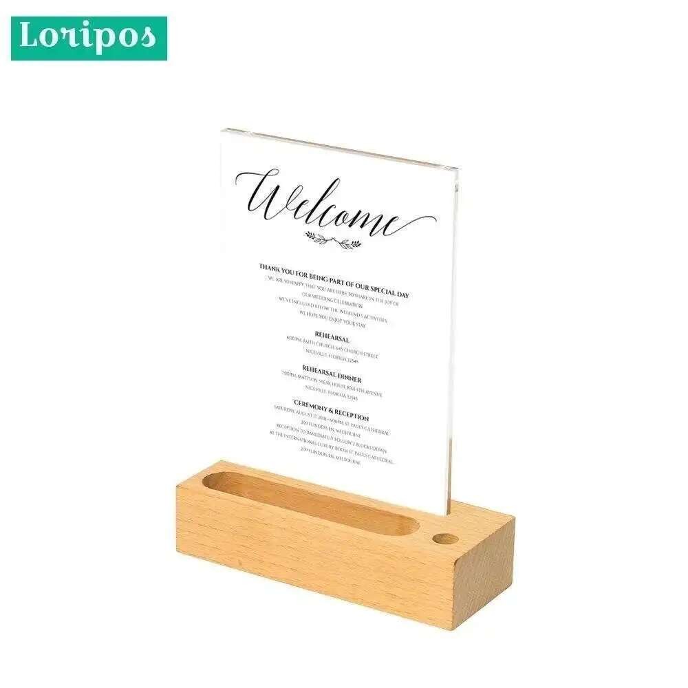 

Coutertop Label Stand Desk Sign Holder Business Name Card Holder Wood Menu Stand Frame Photo Picture Poster Frame A5 Acrylic