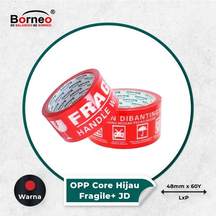 

(PCS) Lakban Isolasi solasi OPP Fragile Borneo Fragile + Jangan Dibanting merah
