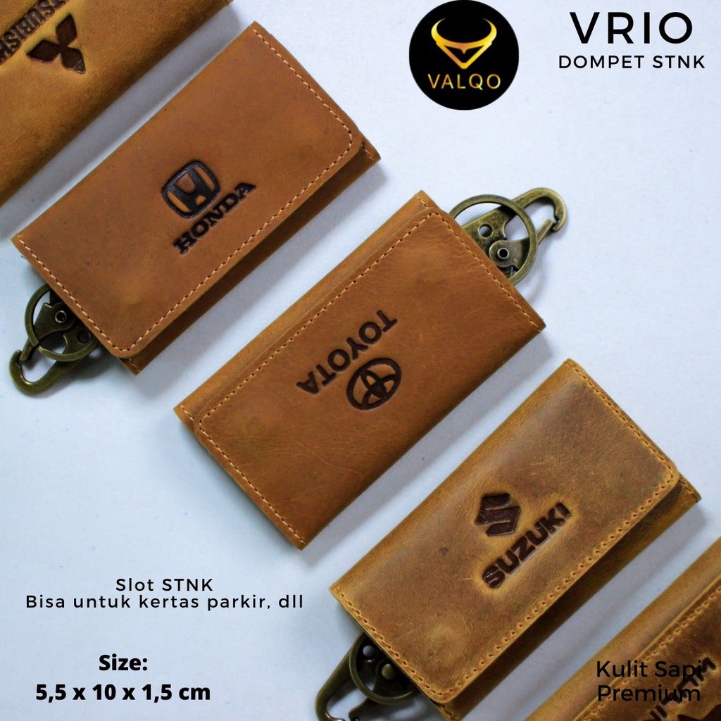 Valqo Gantungan Kunci Vrio CH Tan Kulit Sapi untuk Mobil Motor STNK