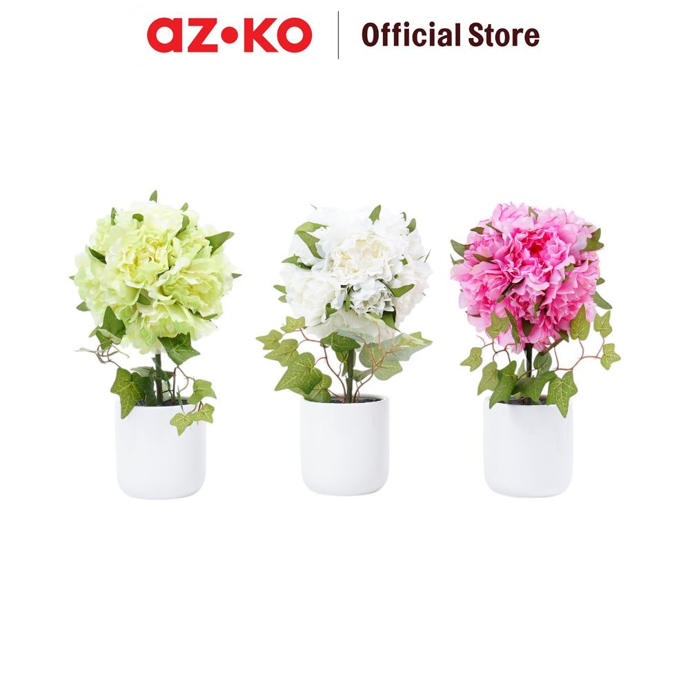AZKO Forhom 32 cm Bunga Artifisial Peony Bush Dengan Pot Random Tumbuhan Buatan Bunga Hias Cantik Si