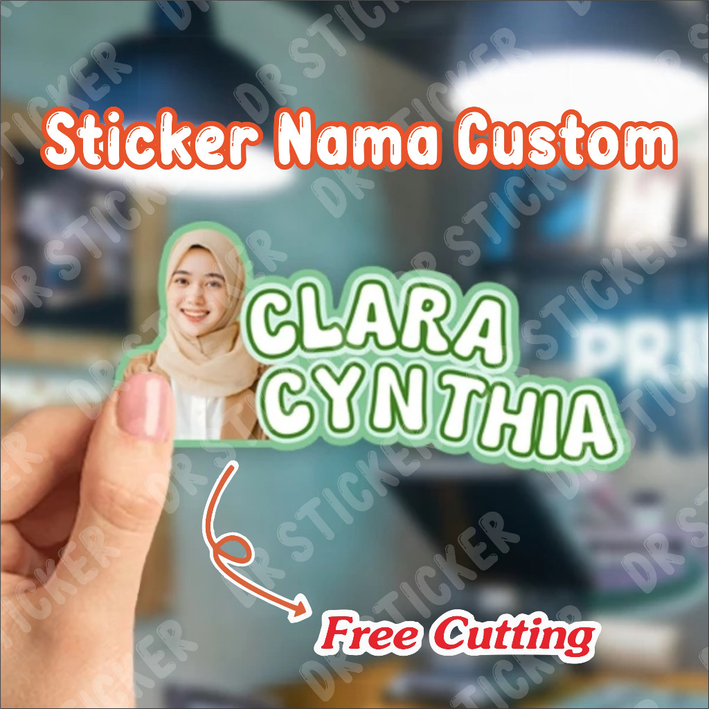 

Stiker Nama dan Foto Wajah Custom Tahan Air Waterprof Udah di Potong Sesuai Pola Sticker Laptop Helm Free Desaign