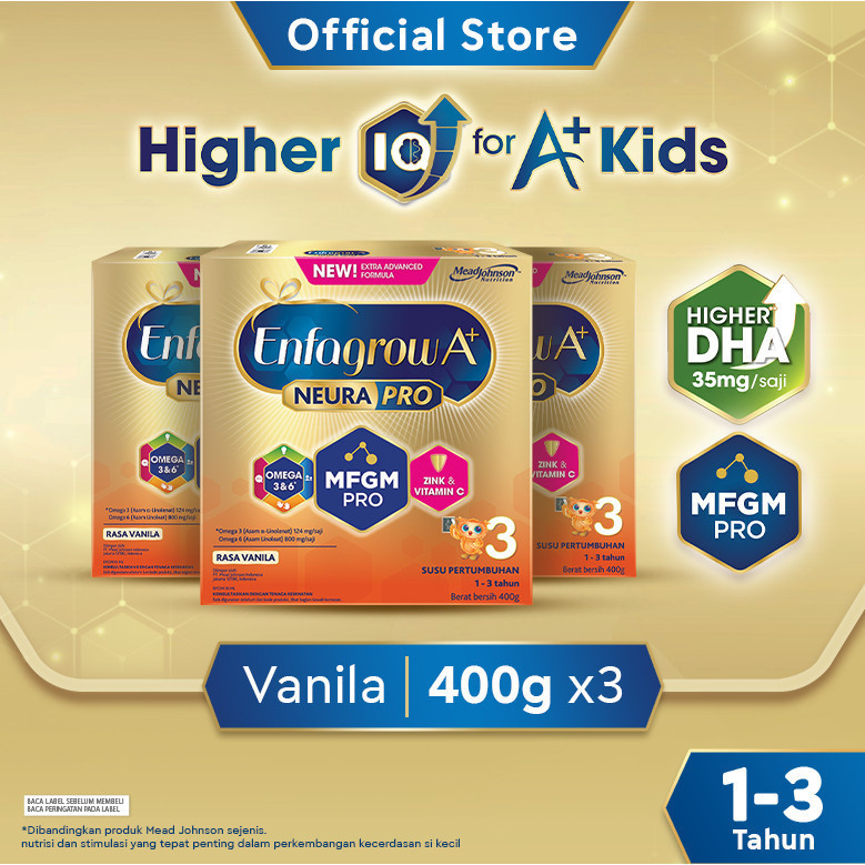 NEW Enfagrow A+ 3 Susu Formula Anak 1 - 3 Tahun Vanila 400 gr x 3 PREMIUM