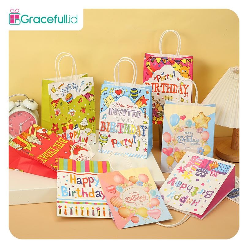 

Paper Bag Birthday / Paper Bag Kertas Hadiah Souvenir Ulang Tahun / Tas Goodie Bag Happy Birthday I AK01G4 - AK03G4