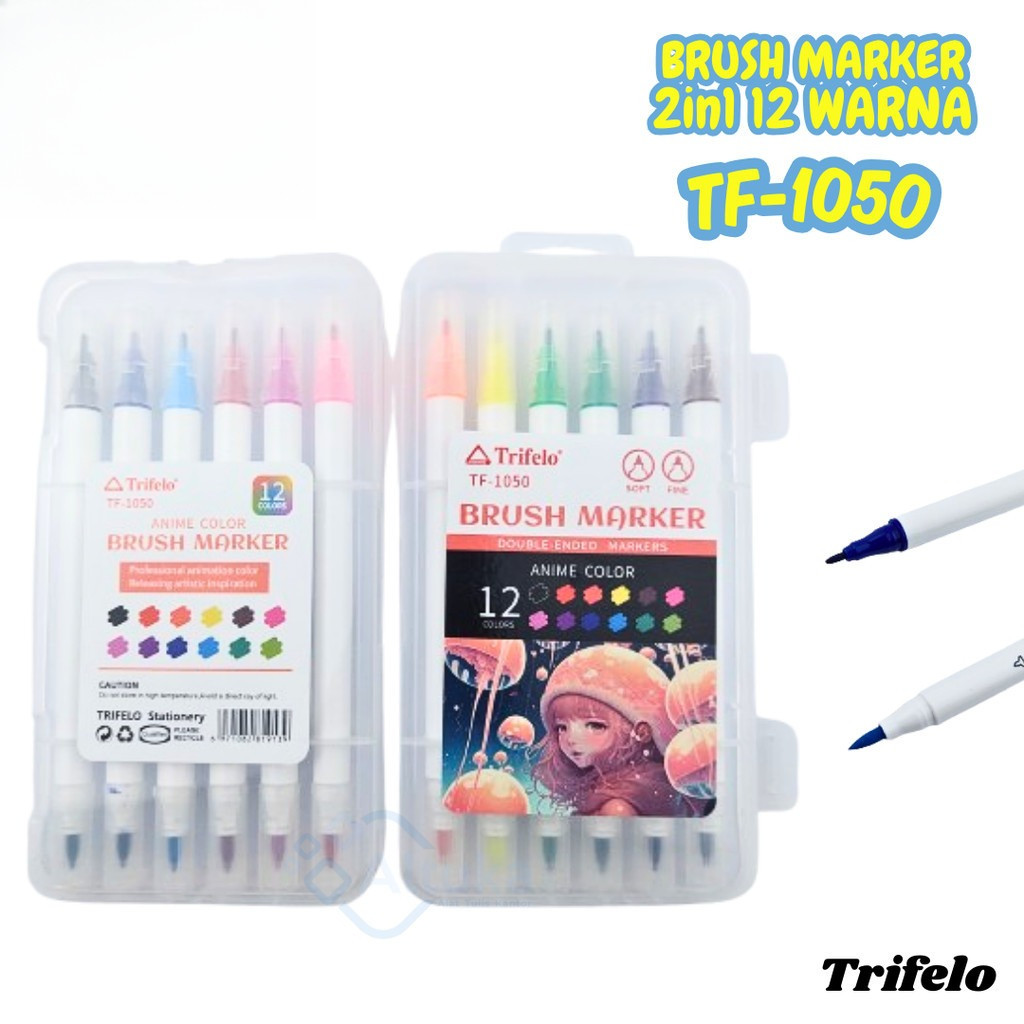 

Trifelo Brush Marker Duoble Tip Set TF-1050 12 Warna - Color Brush Pen double tip Set 12 warna