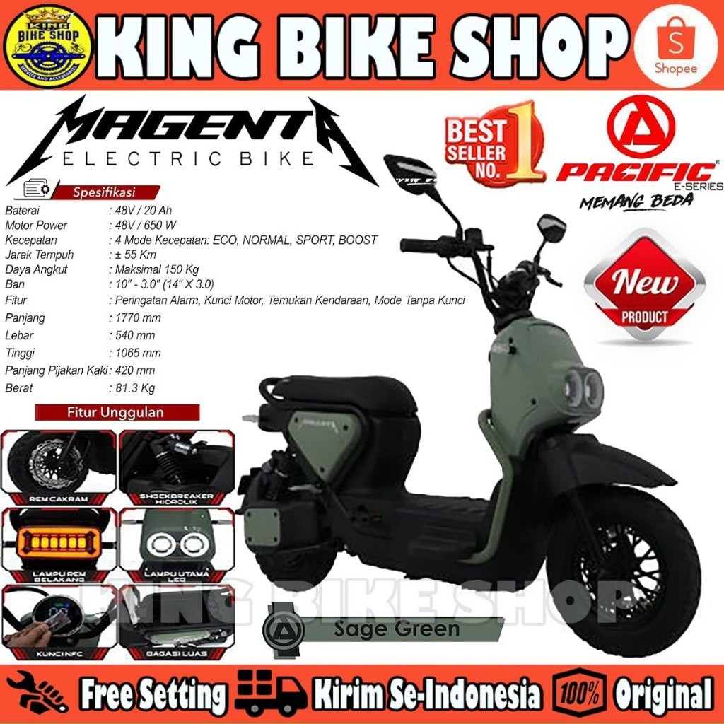 Sepeda Listrik PACIFIC MAGENTA 650 Watt Electric E Bike