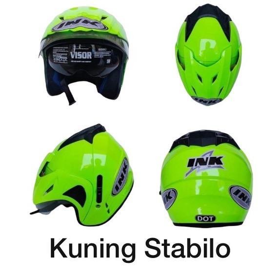 Helm Double Visor Model JP8 Warna Glossy Hijau Stabilo