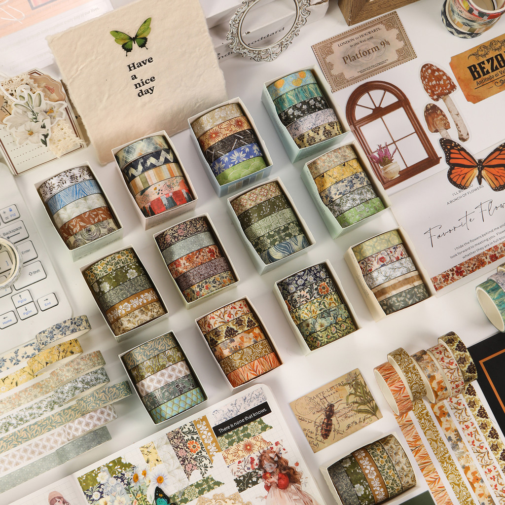 

5Rolls Corlorful Flowers Basic Vintage Paper Washi Tape Adhesive Sticker DIY Scrapbooking Masking Tape