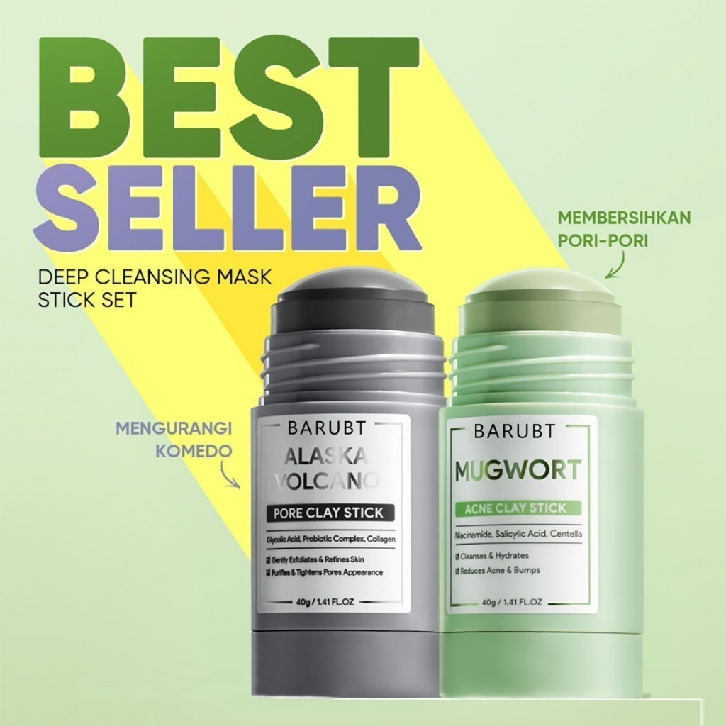 

【COD/Ready Stock】BARUBT Mugwort Acne Clay Mask Stick 40g & Alaska Volcano Clay Pore Detox Clay Stick 40g | Masker Komedo Ampuh Penghilang Jerawat Acner Exfoliating Wajah Green Clay Masker Wajah Stick Kecantikan Skincare Masker Wajah Komedo Skincare