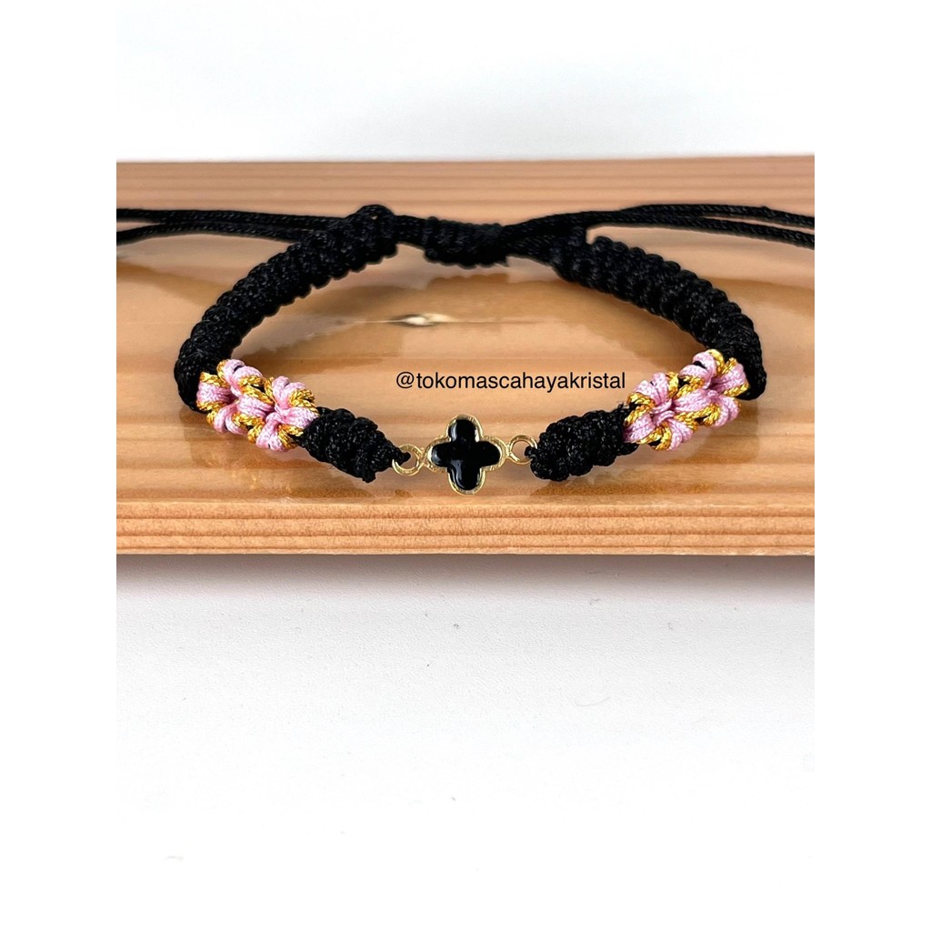 Gelang Tali Emas Charm Black Clover / Bunga Hitam Emas Asli Kadar 8k 37.5% 375 - Charm Bracelet