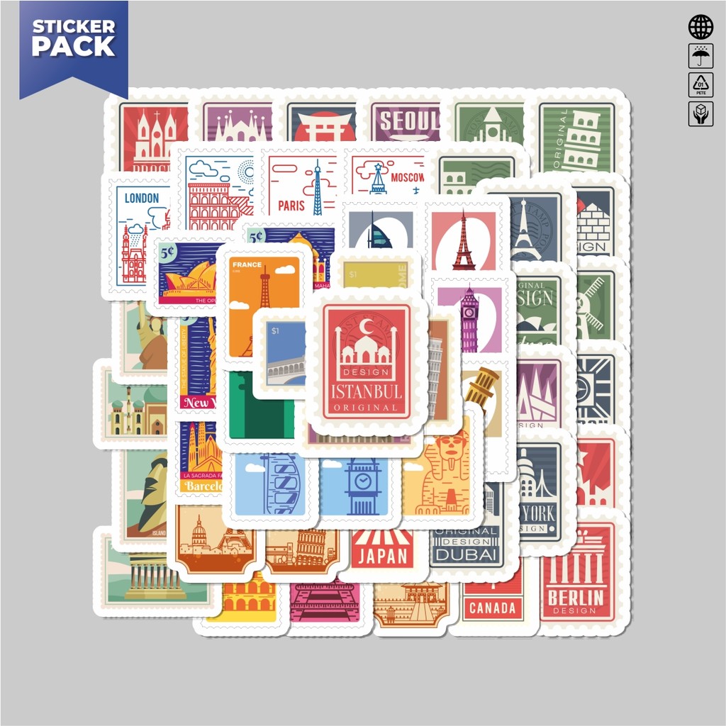 

[100PCS]Stiker Pack Sticker Stamp Pos Kota Paris New York London Rome Sticker Aesthetic Vinyl Anti Air Dekorasi Sticker Laptop Buku Journal Koper Helm Casing HP Gitar Helm Skateboard