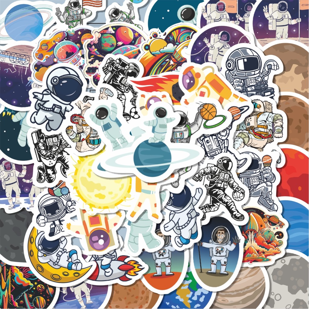 

100PCS Lucu Stiker Astronot Luar Angkasa Stiker Aesthetic Stiker Anti Air Stikers Berperekat Waterproof sticker decal buat Motor Helm Buku Journal Koper Casing HP Laptop Botol Minum Hadiah anak