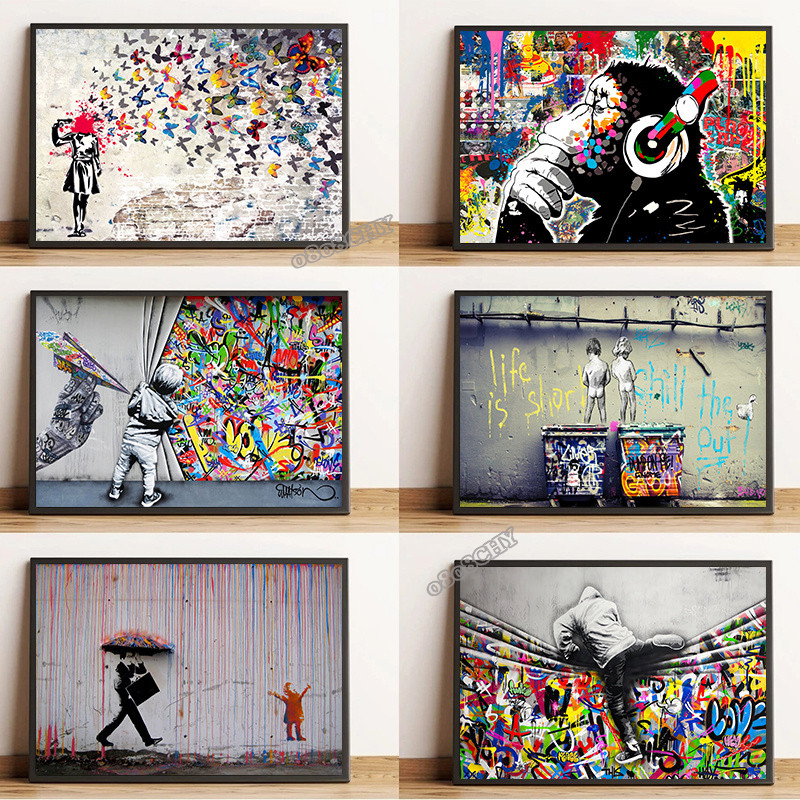 

Abstract Banksy Life Is Short ,chill The Out Street Art Canvas Painting Funny Monkey Graffiti Poster Wall Art Picture Home Decor