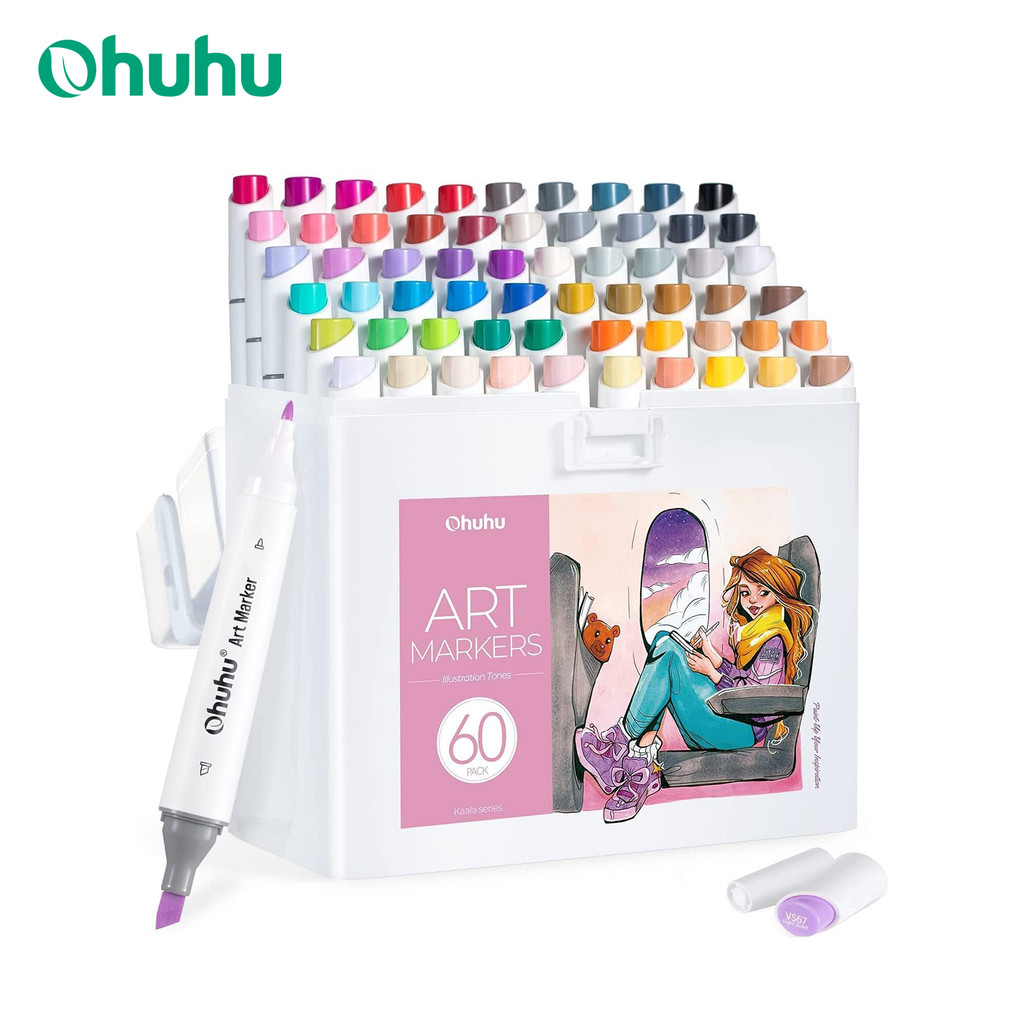 

Ohuhu Kaala 60 Colors Illustrations Marker Pen Set Alcohol Art Markers Refillable Dual Tips Sketching Drawing Manga Art Supplies