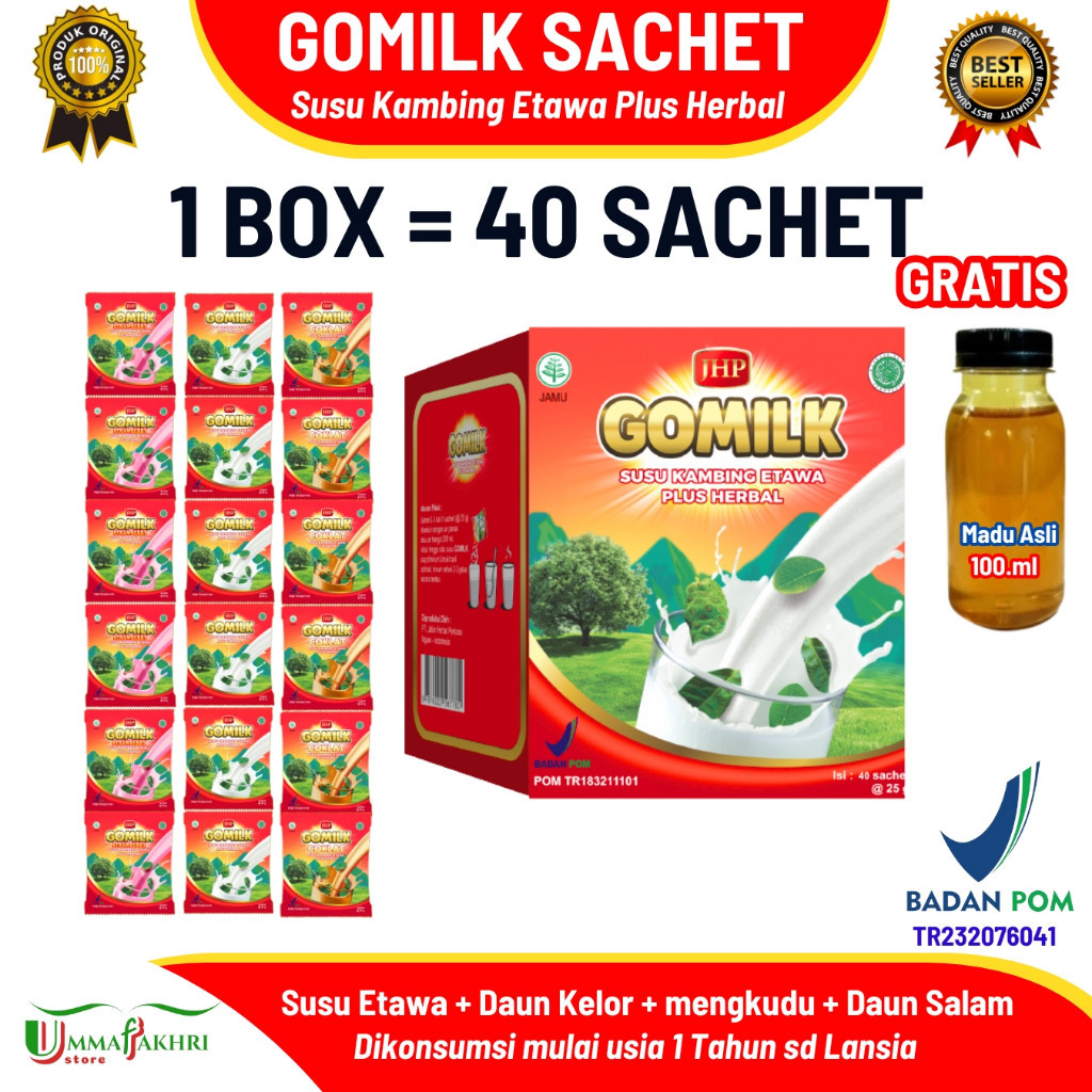 

002 GOMILK SACHET / 1 BOX netto 1KG isi 40 Sachet / SUSU KAMBING ETAWA PLUS HERBAL