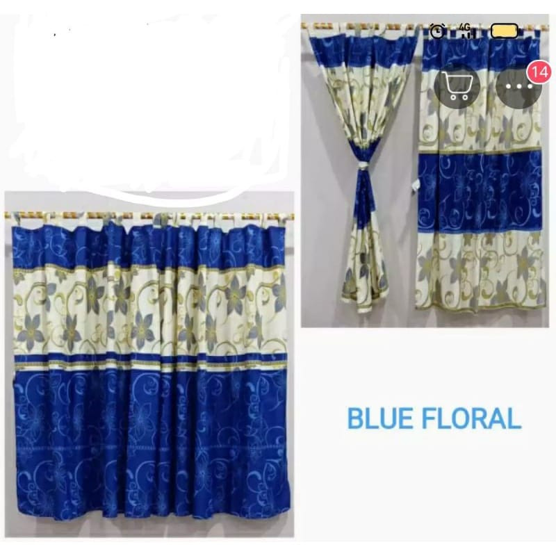 Gorden Pintu Tali dan Jendela Karakter Horden Jendela Motif Floral Biru Hasanah_Olshopp