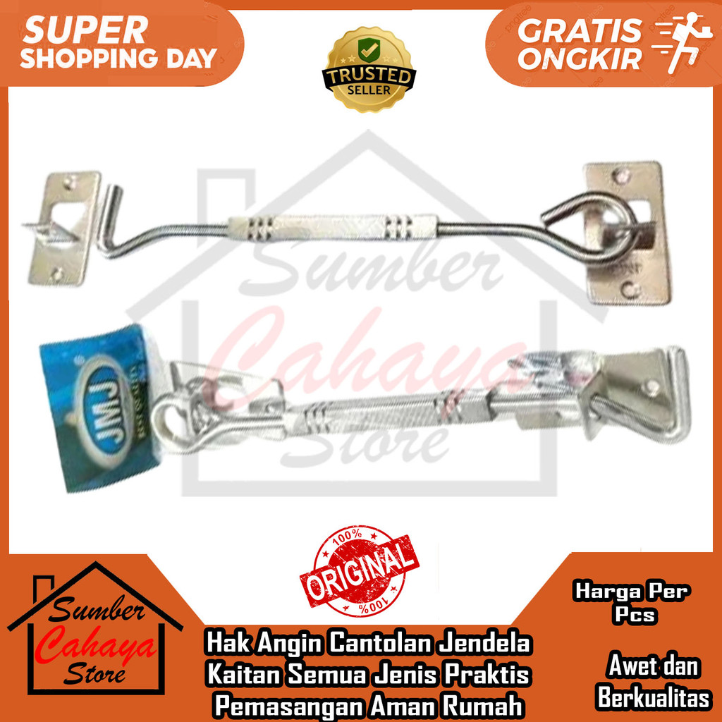 JMJ Pengait Jendela Hak Angin 20cm Kaca Aluminium Baja Besi Kuningan Seng Tembaga Nikel Perunggu Ran